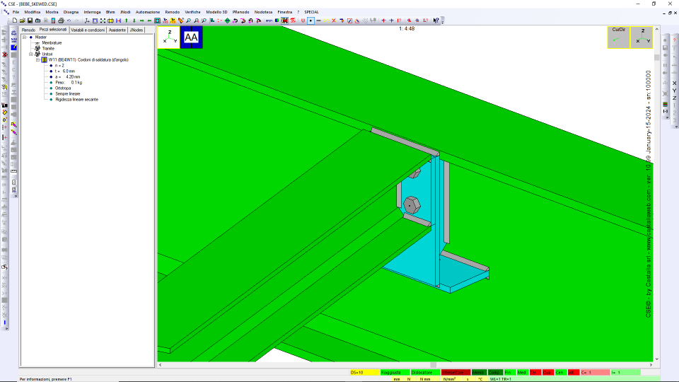 Trave-trave con end plate irrigidito secondaria HSM, angolo diverso da 90° (caso master passante). BE4