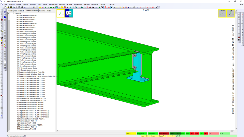 Trave-trave con end plate irrigidito secondaria UPN, angolo diverso da 90° (caso master interrotto)